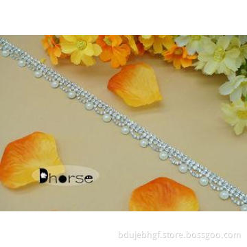 Flatback Shining Pearl Beaded Beaded Bridal Trim , Rhinesto